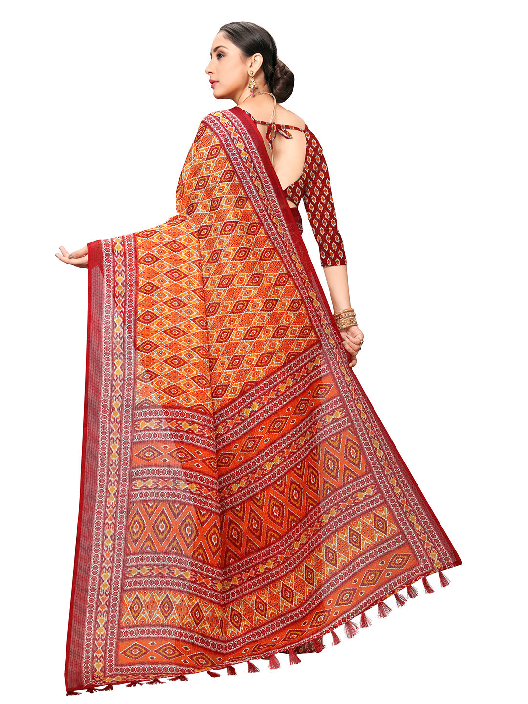 Women's Grey Cotton Blend Printed Saree