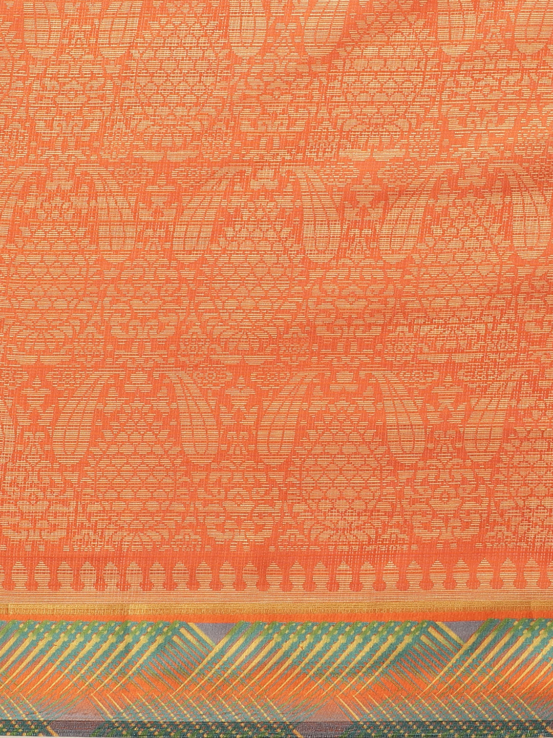 Women's Orange Cotton Blend Printed Saree