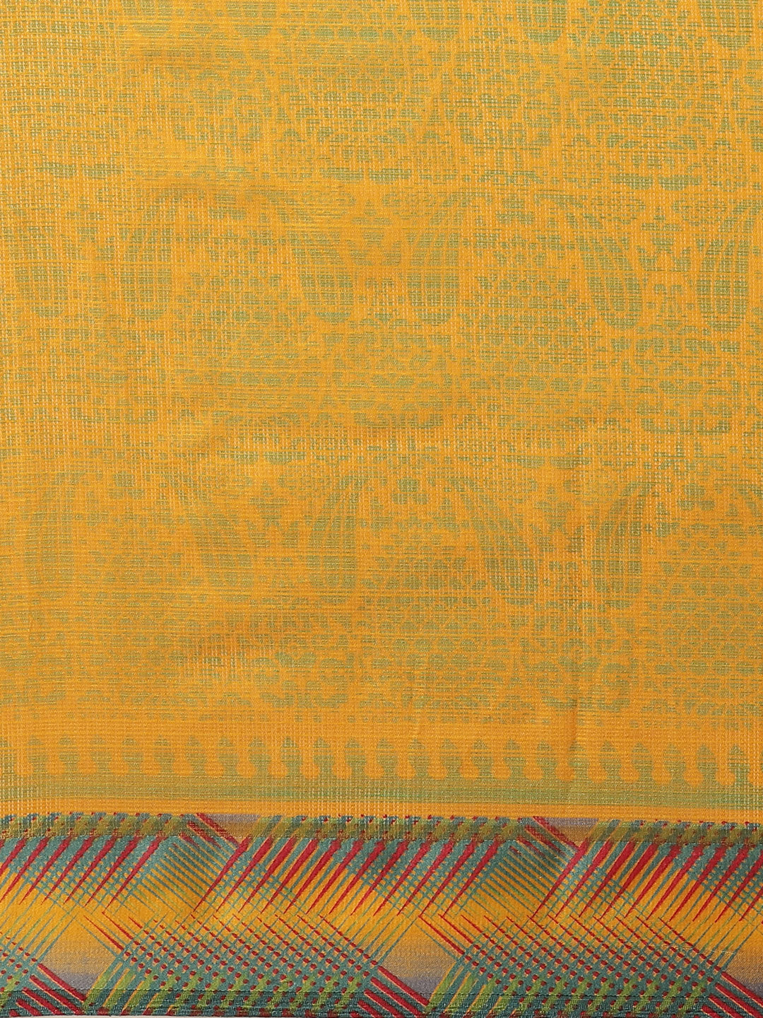 Women's Yellow Cotton Blend Printed Saree
