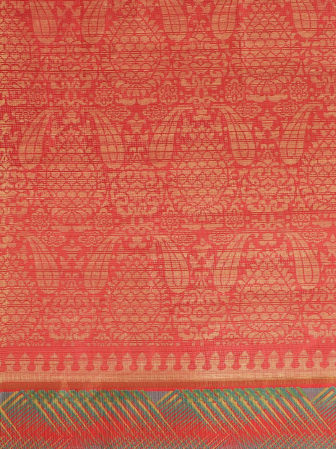 Women's Red Cotton Blend Printed Saree