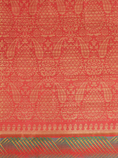 Women's Red Cotton Blend Printed Saree