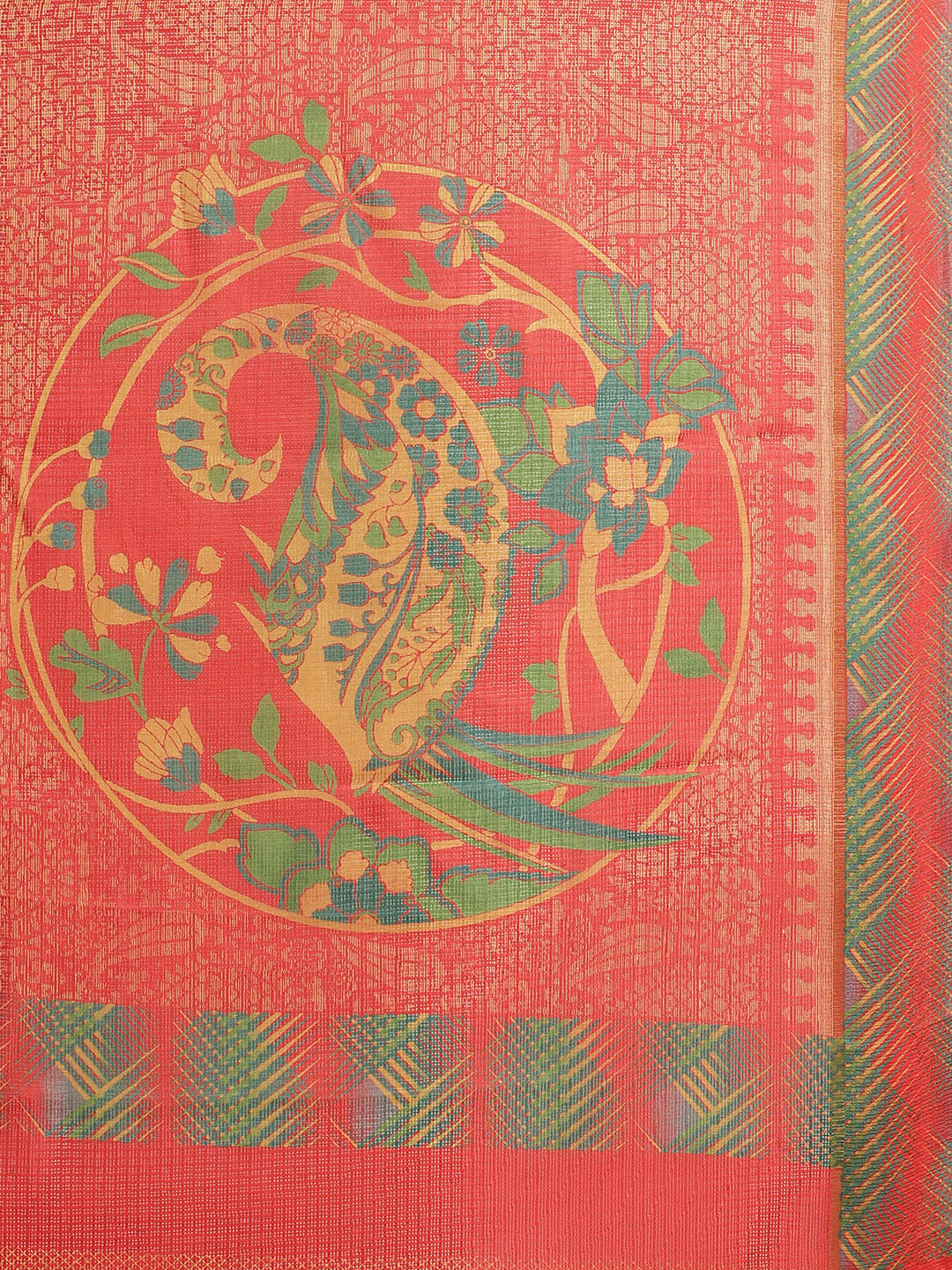 Women's Red Cotton Blend Printed Saree