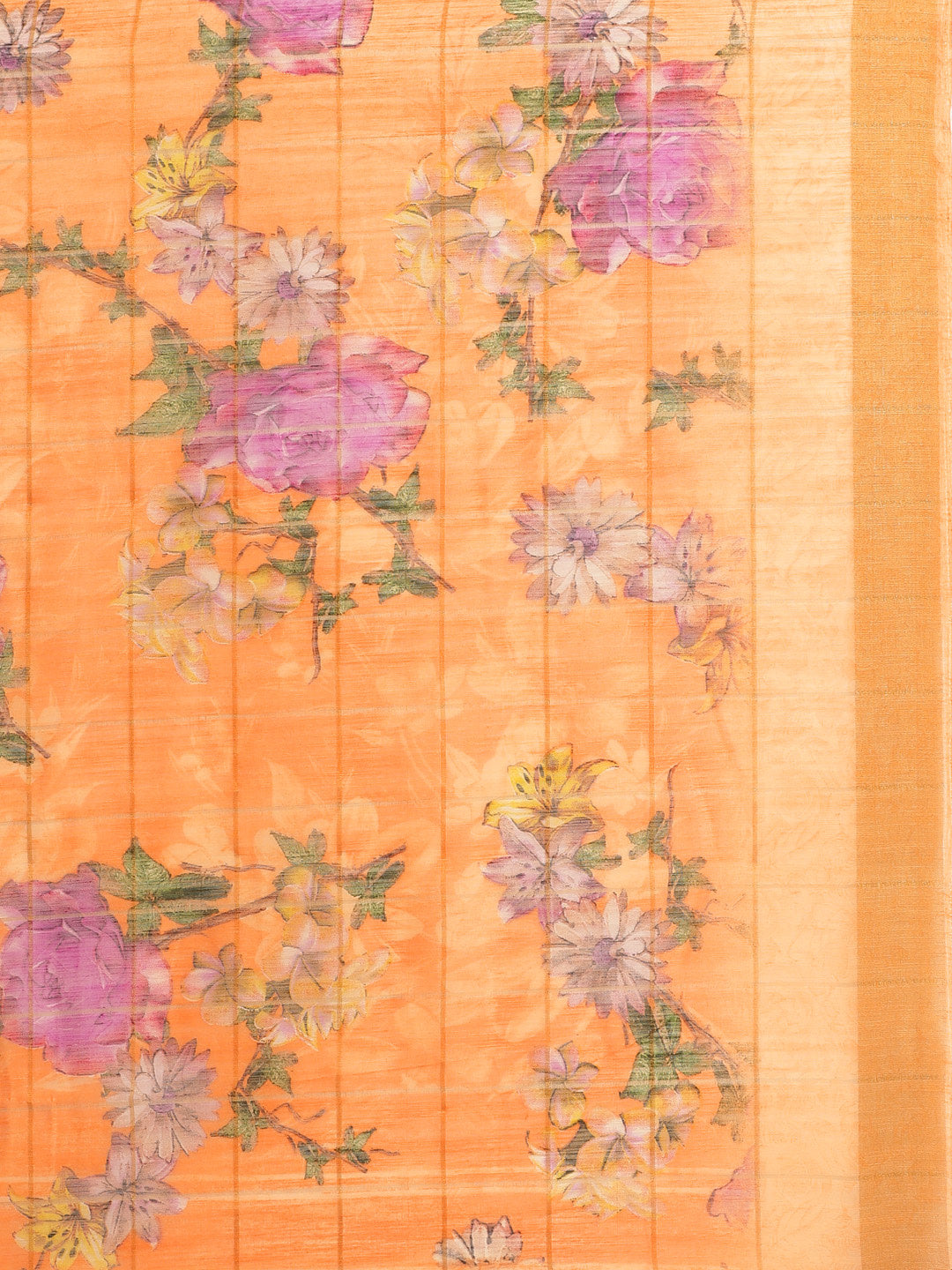Women's Orange Cotton Blend Printed Saree