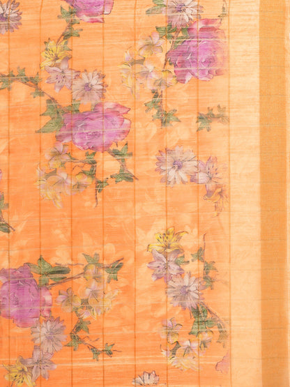 Women's Orange Cotton Blend Printed Saree