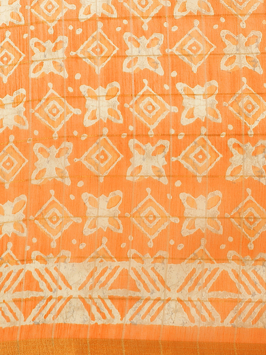 Women's Orange Cotton Blend Printed Saree
