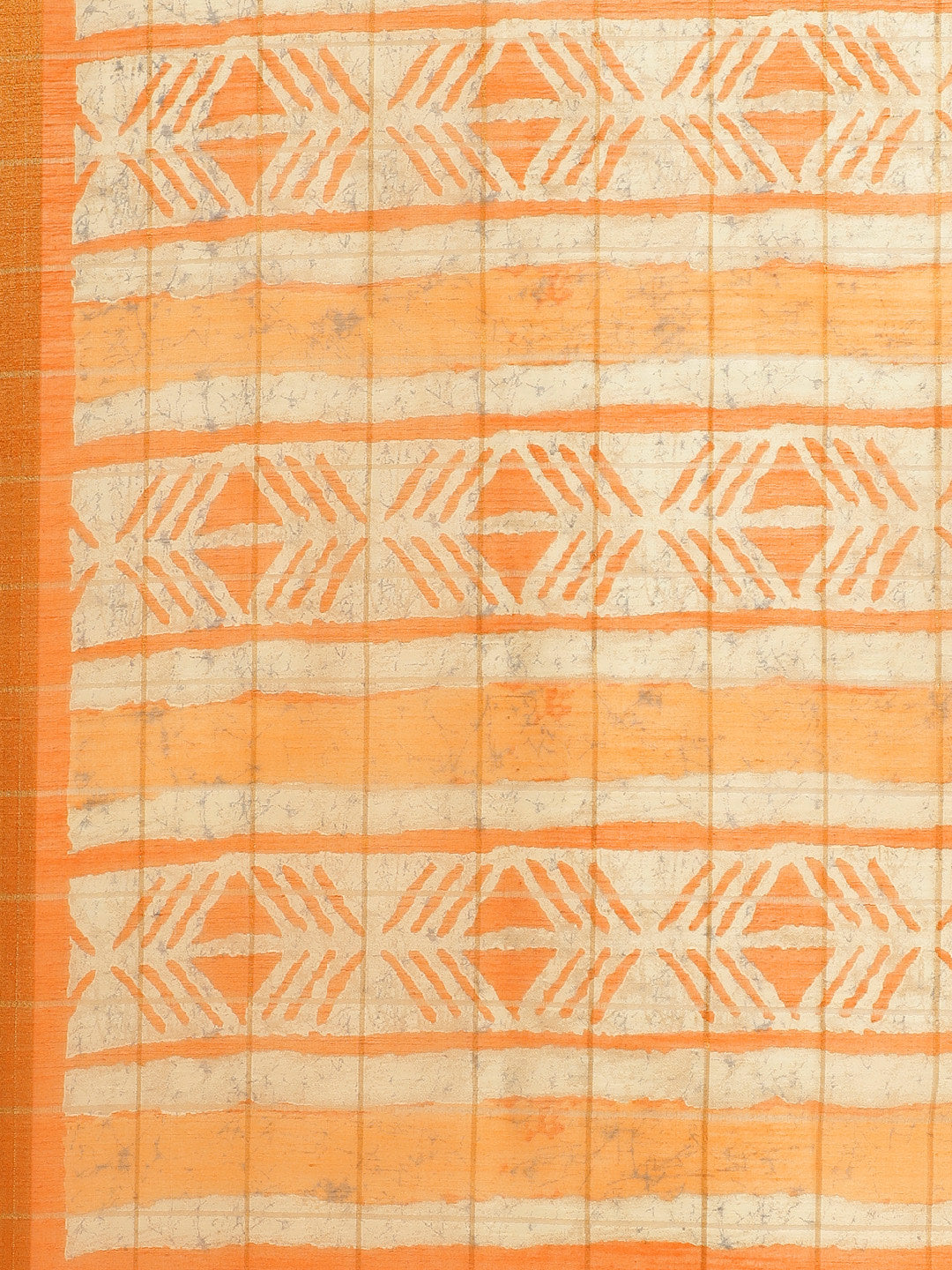 Women's Orange Cotton Blend Printed Saree