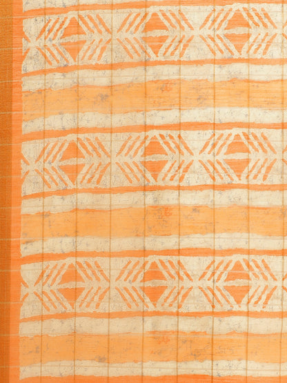 Women's Orange Cotton Blend Printed Saree