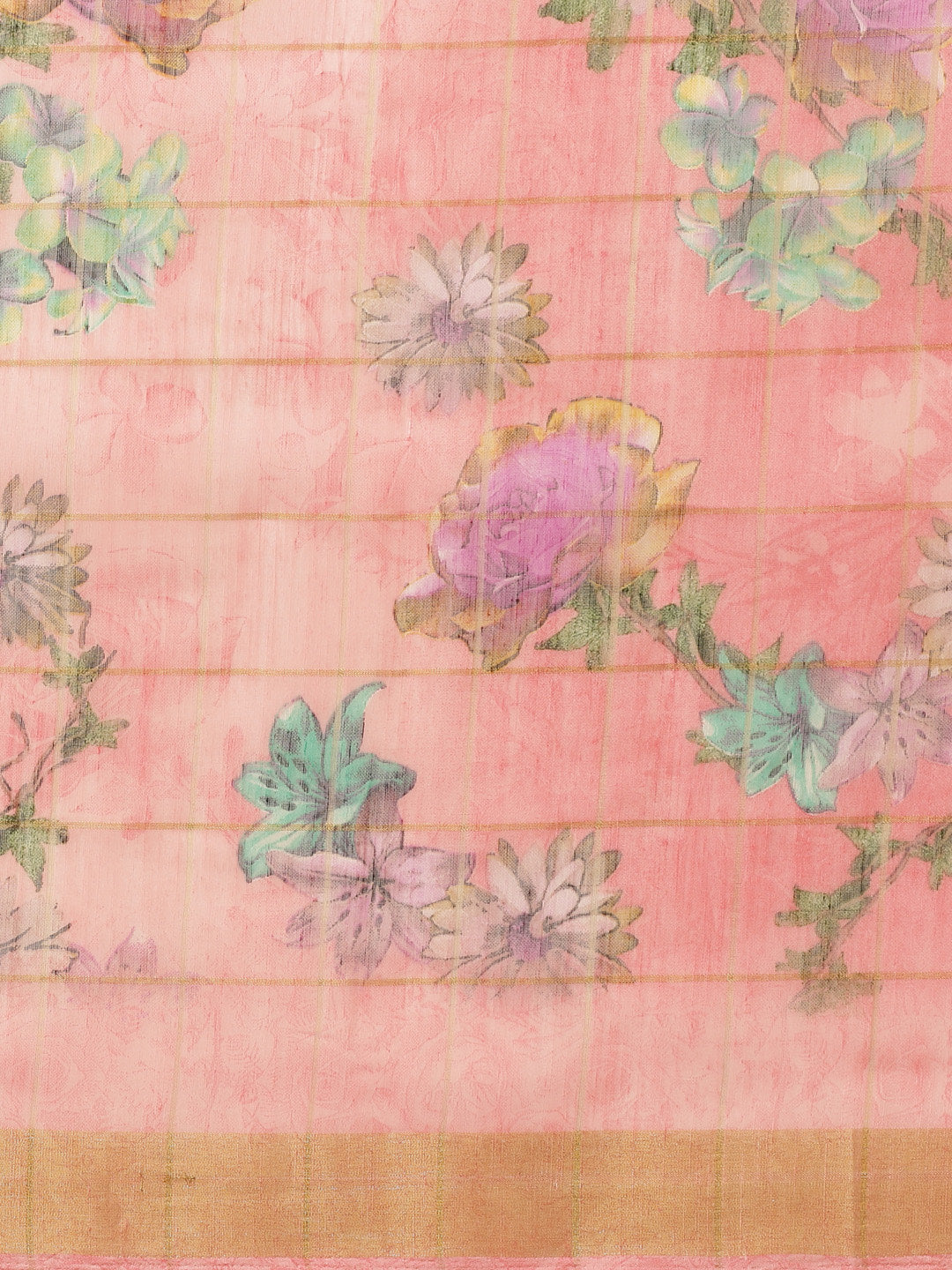 Women's Pink Cotton Blend Printed Saree