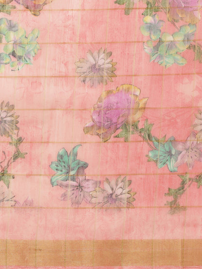 Women's Pink Cotton Blend Printed Saree