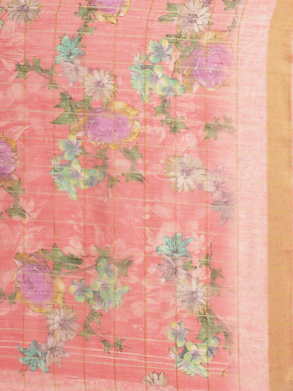 Women's Pink Cotton Blend Printed Saree
