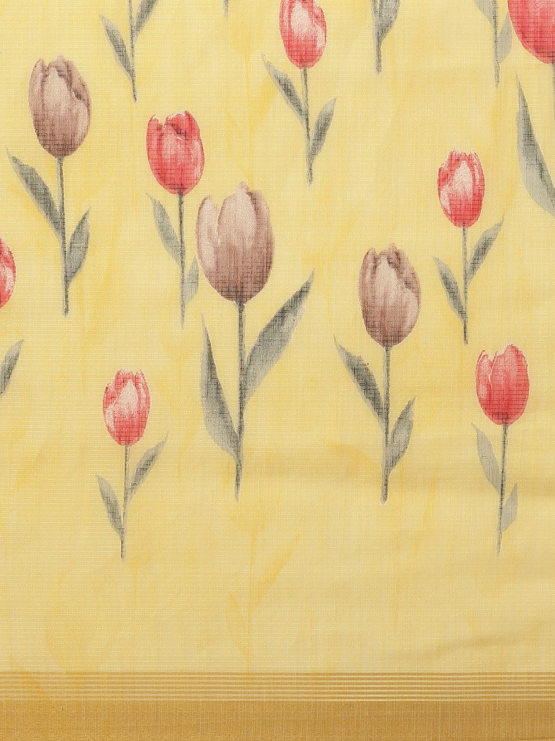 Women's Yellow Cotton Blend Printed Saree
