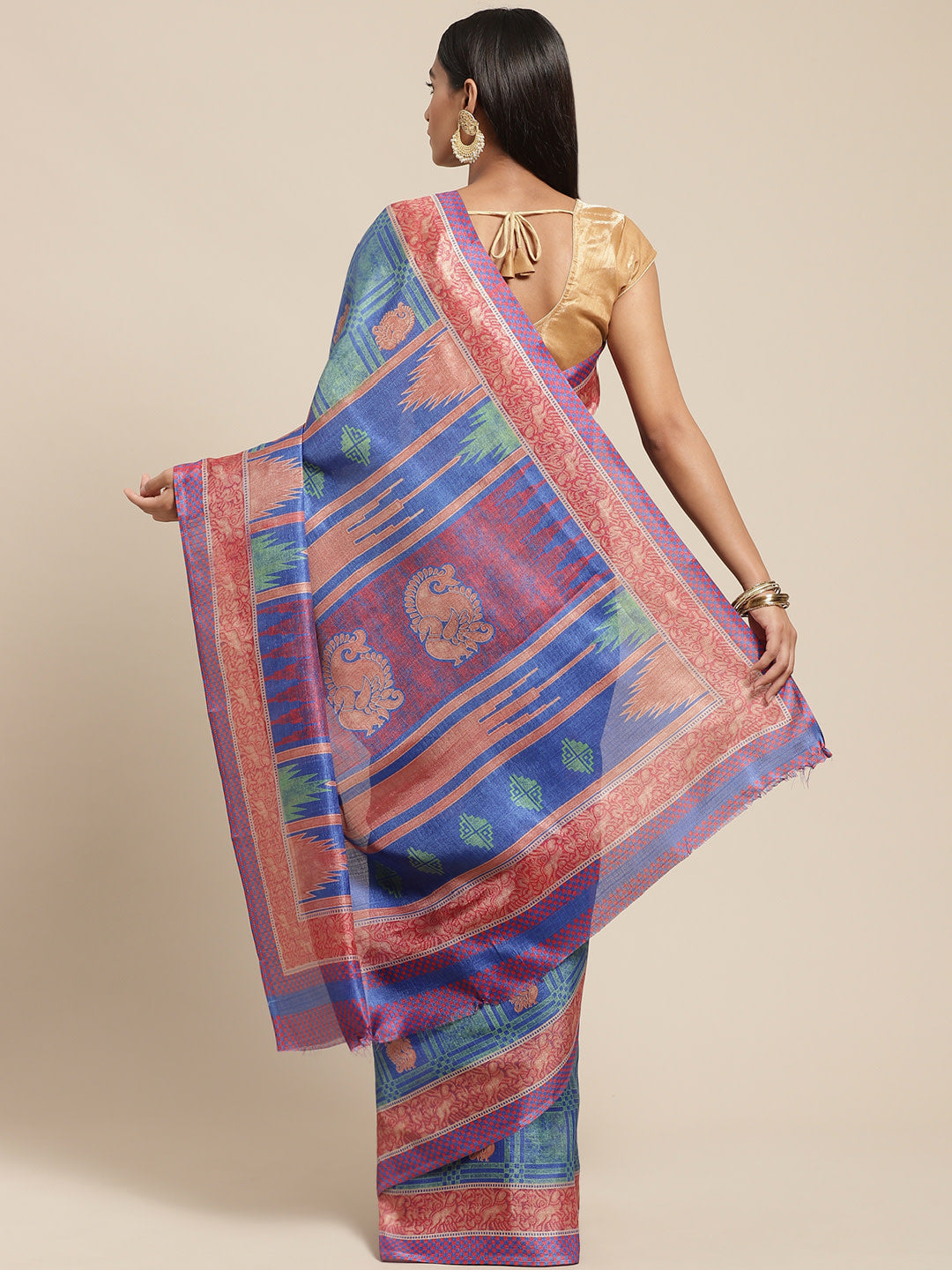Women's Blue Art Silk Printed Saree
