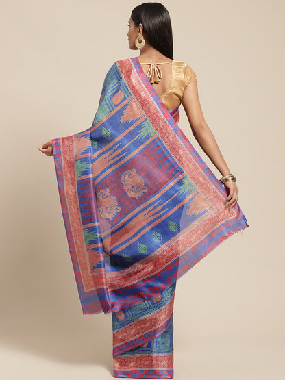 Women's Blue Art Silk Printed Saree