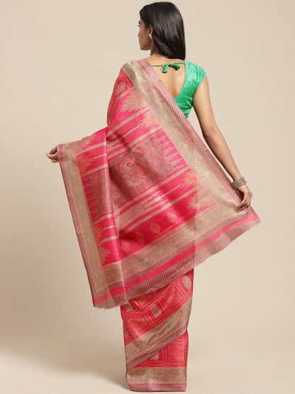 Women's Pink Art Silk Printed Saree