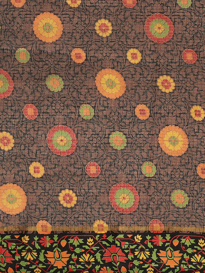Women's Black Cotton Blend Printed Saree