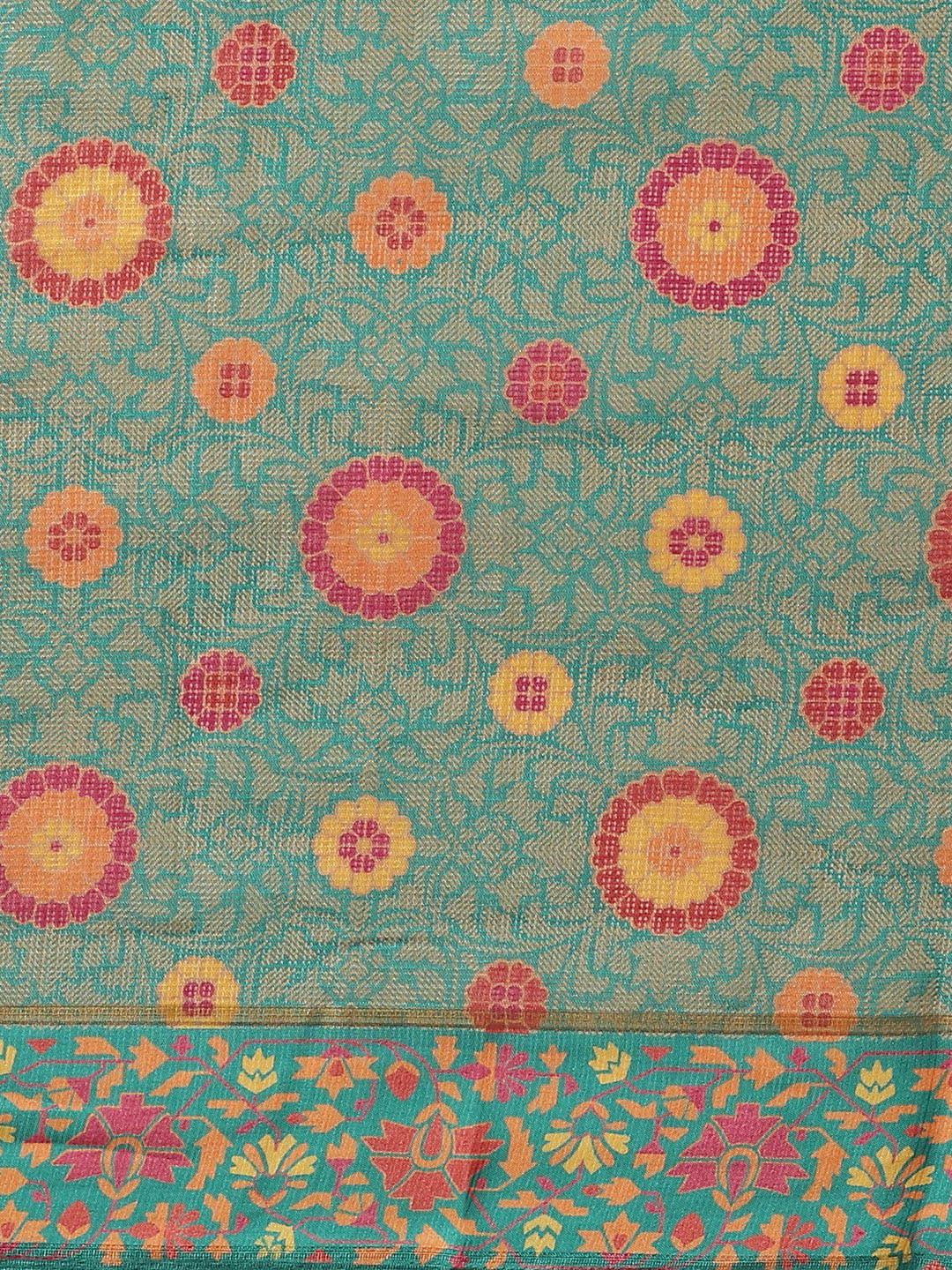 Women's Green Cotton Blend Printed Saree