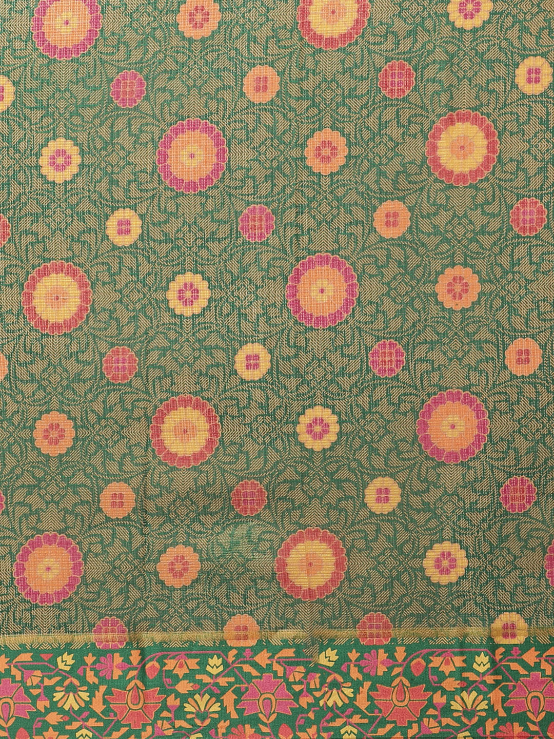 Women's Green Cotton Blend Printed Saree