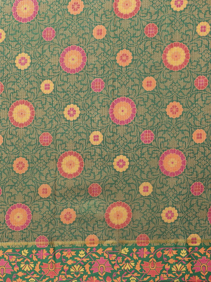 Women's Green Cotton Blend Printed Saree
