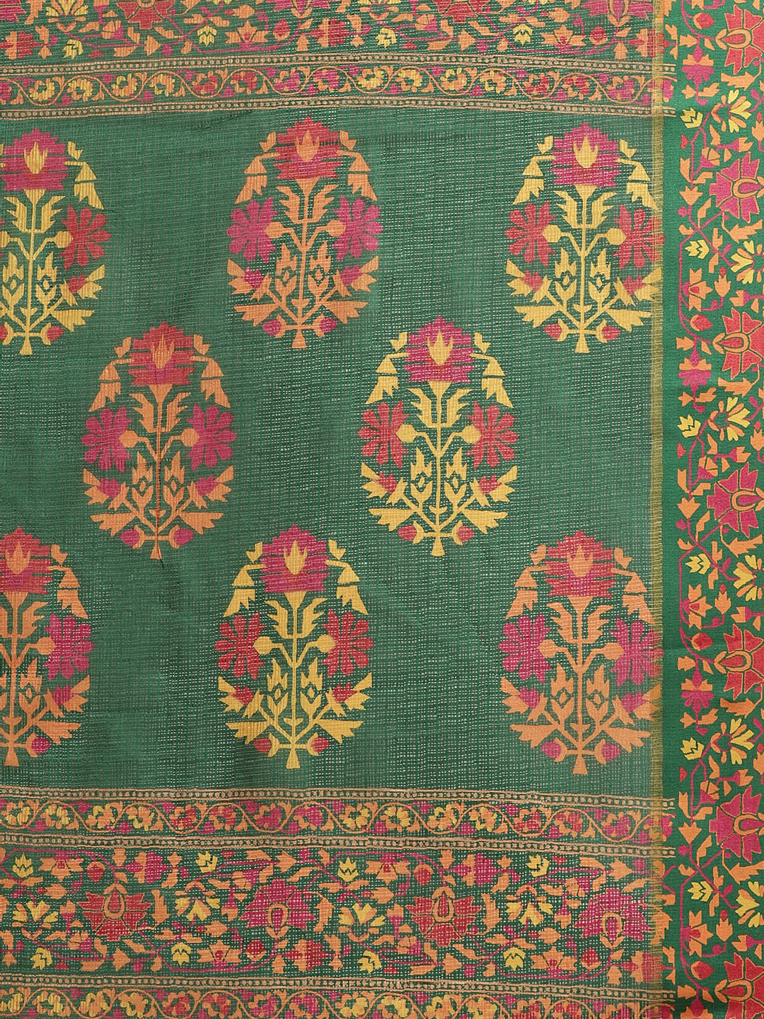 Women's Green Cotton Blend Printed Saree