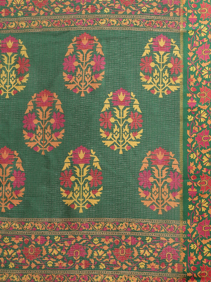 Women's Green Cotton Blend Printed Saree