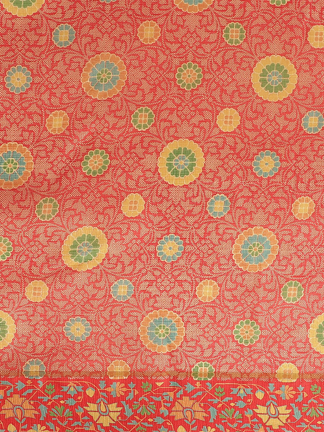 Women's Red Cotton Blend Printed Saree
