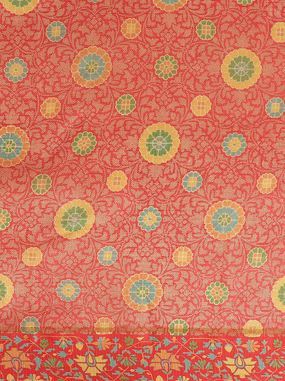 Women's Red Cotton Blend Printed Saree