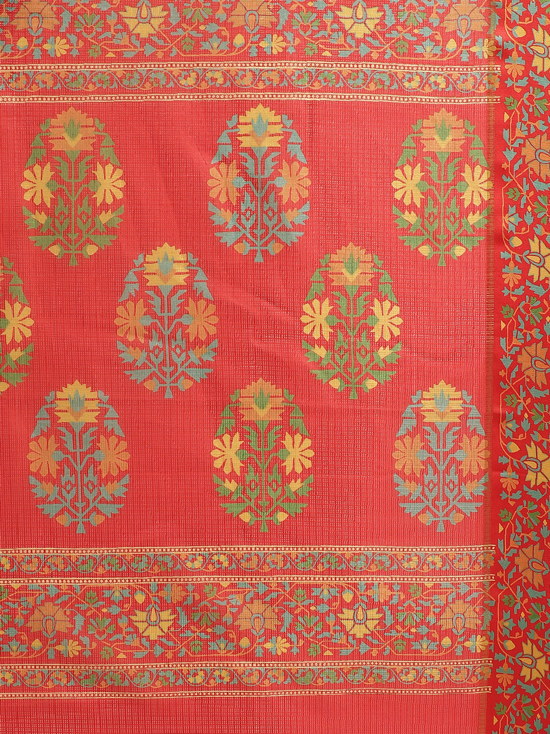 Women's Red Cotton Blend Printed Saree