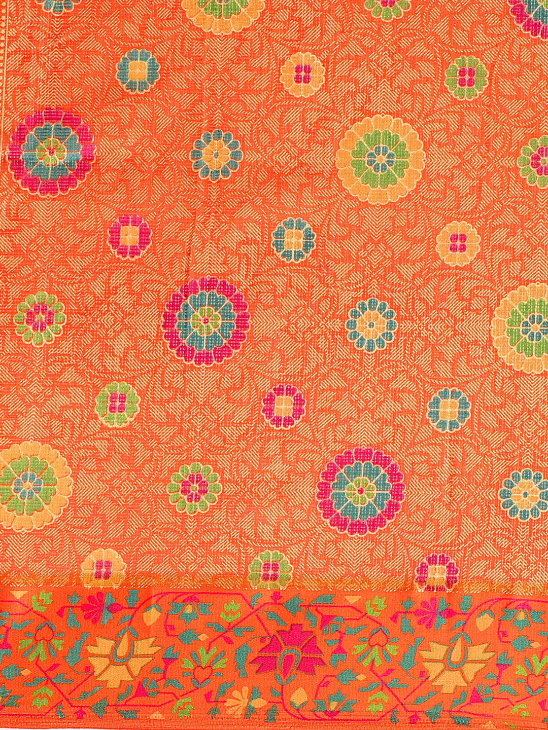 Women's Orange Cotton Blend Printed Saree