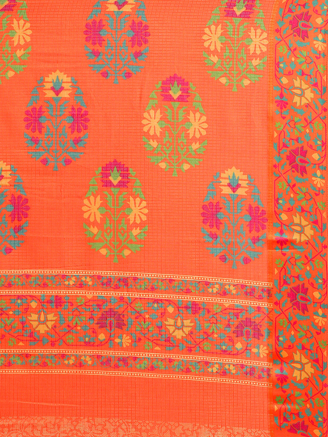 Women's Orange Cotton Blend Printed Saree