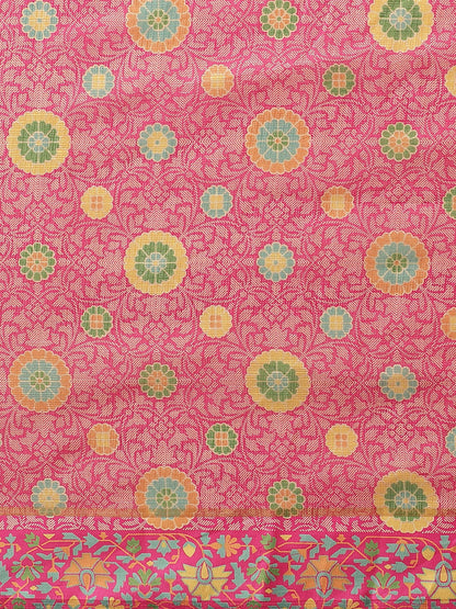 Women's Pink Cotton Blend Printed Saree