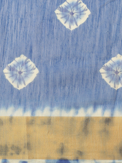 Women's Blue Cotton Blend Printed Saree