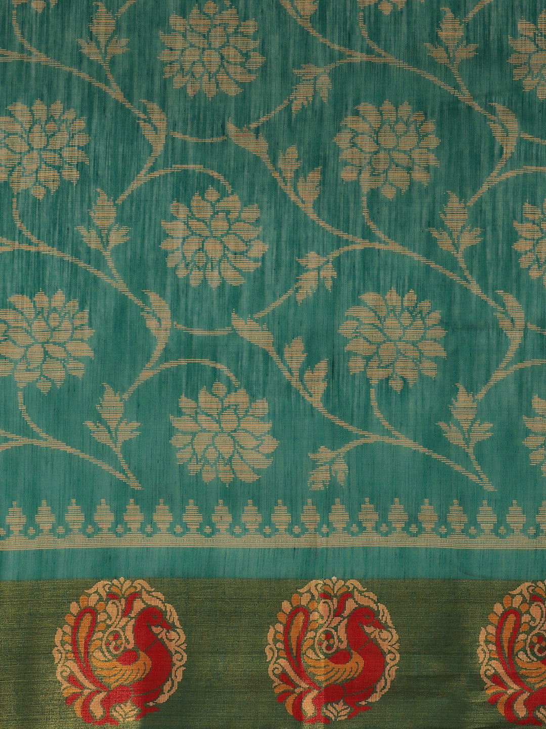 Women's Green Cotton Blend Printed Saree