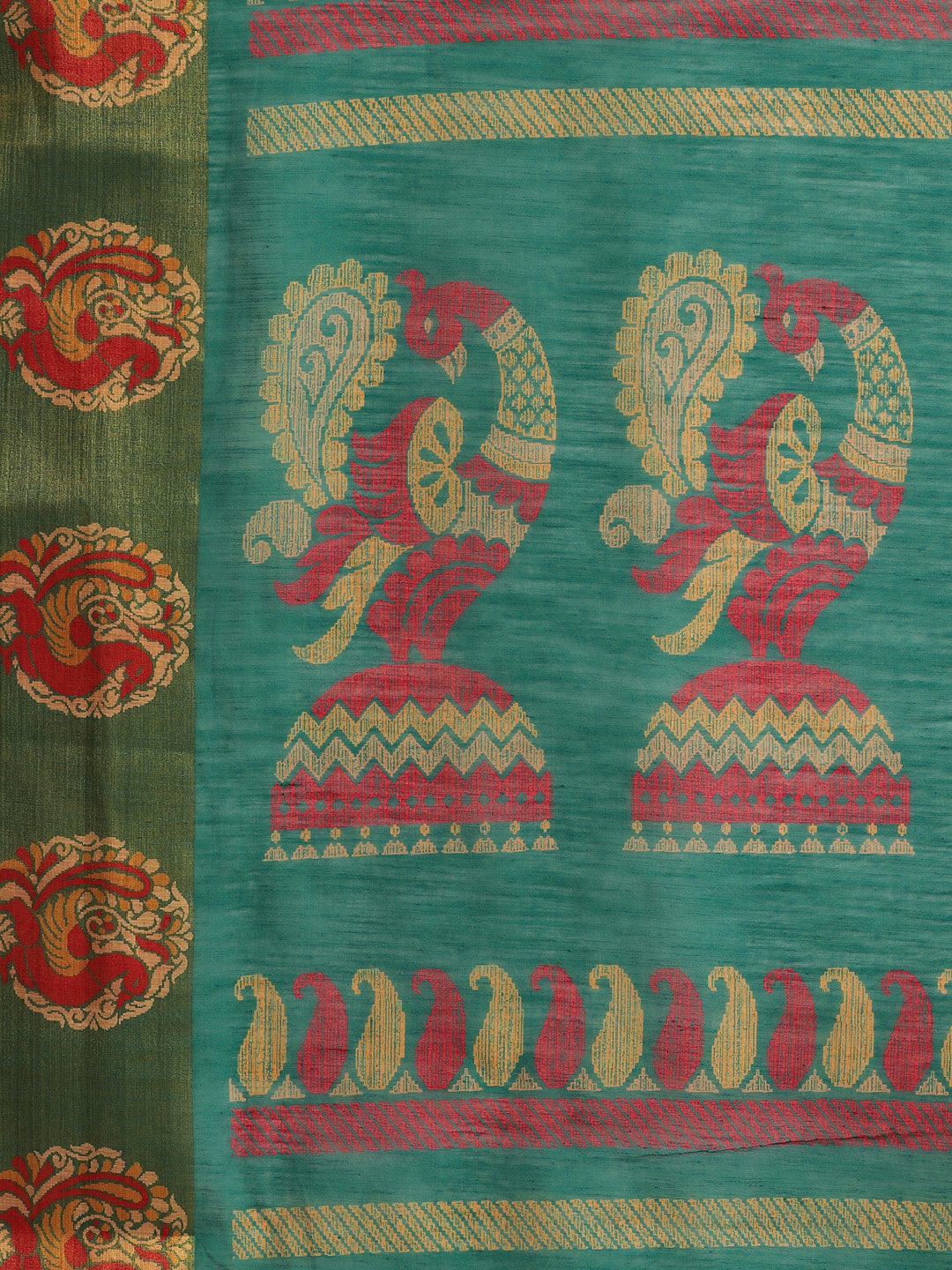 Women's Green Cotton Blend Printed Saree
