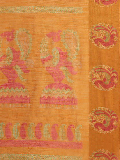 Women's Mustard Cotton Blend Printed Saree