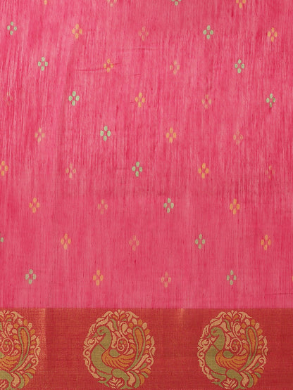 Women's Pink Cotton Blend Printed Saree