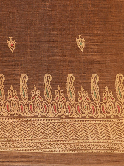 Women's Brown Silk Blend Printed Saree