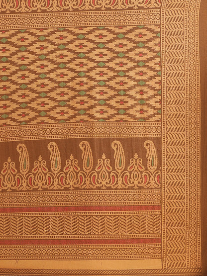 Women's Brown Silk Blend Printed Saree