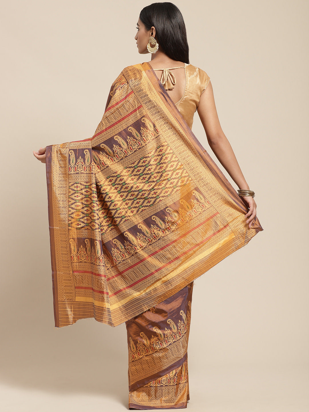 Women's Brown Silk Blend Printed Saree