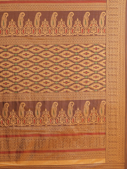 Women's Brown Silk Blend Printed Saree