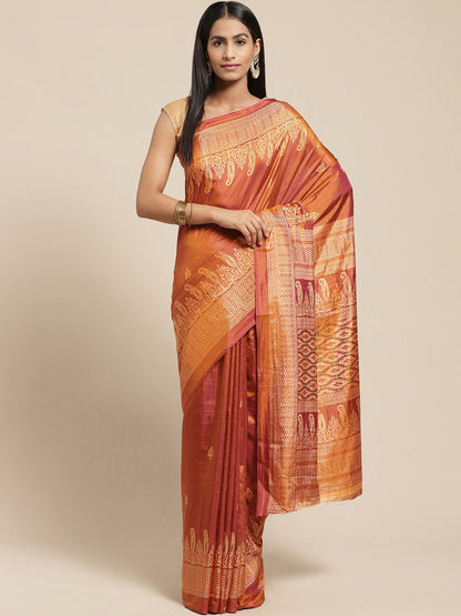 Women's Brown Silk Blend Printed Saree