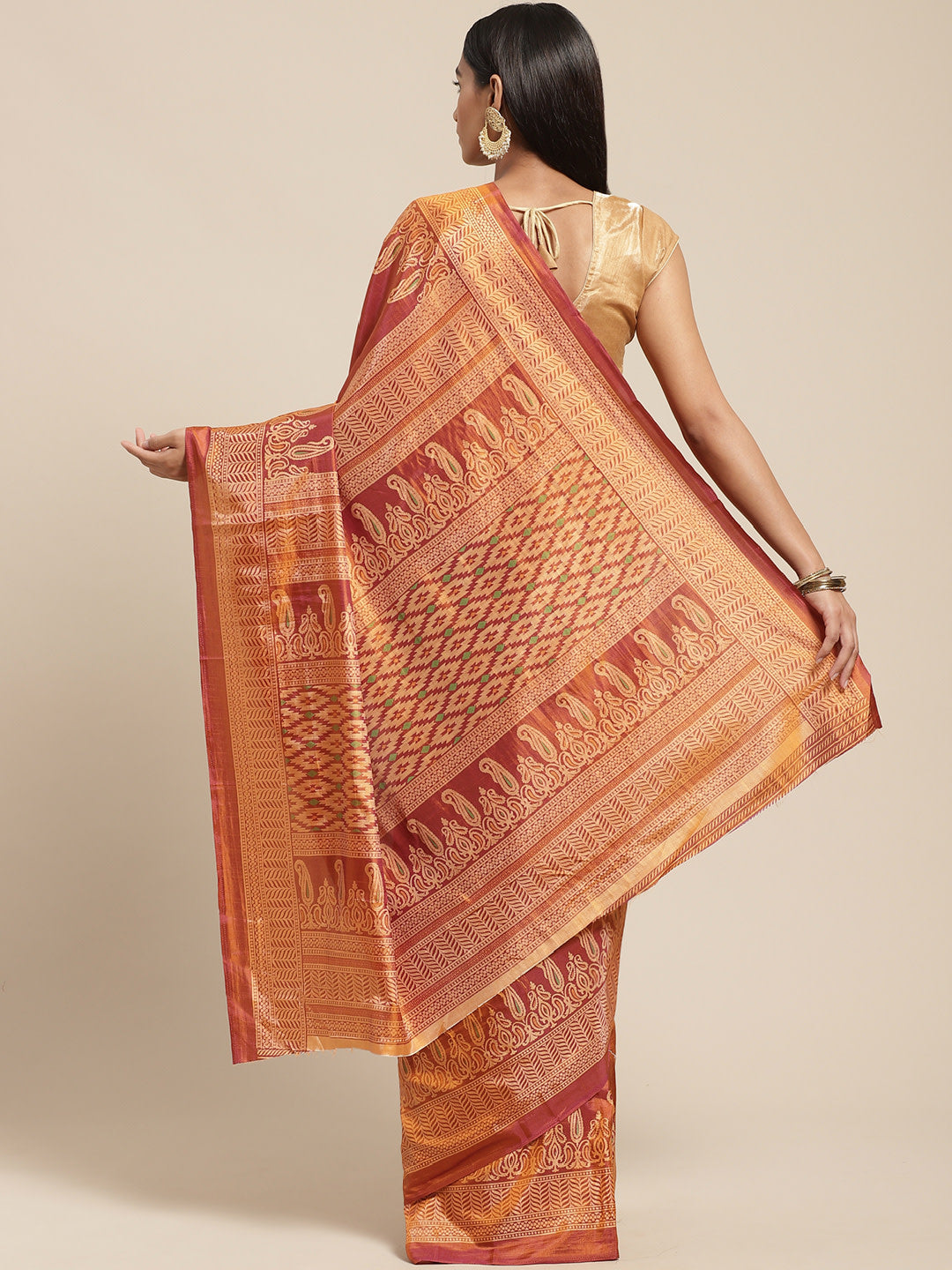 Women's Brown Silk Blend Printed Saree