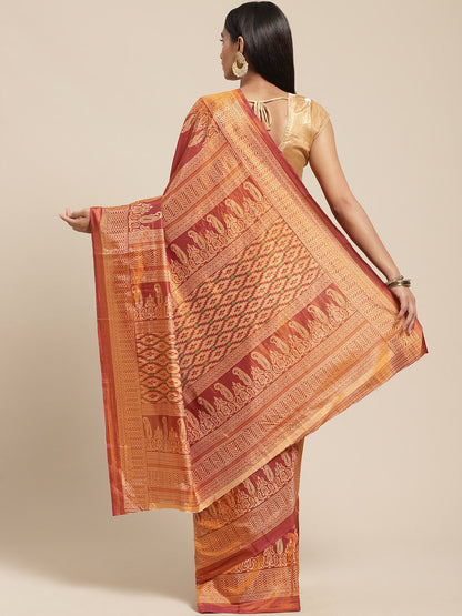 Women's Brown Silk Blend Printed Saree