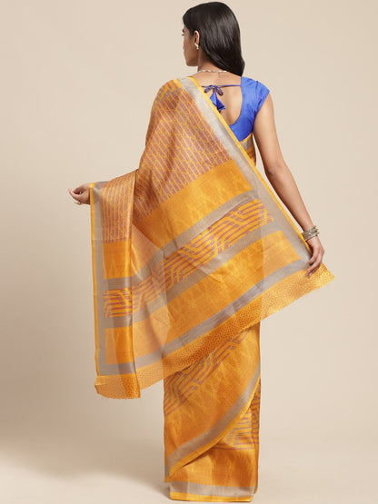 Women's Mustard Art Silk Printed Saree