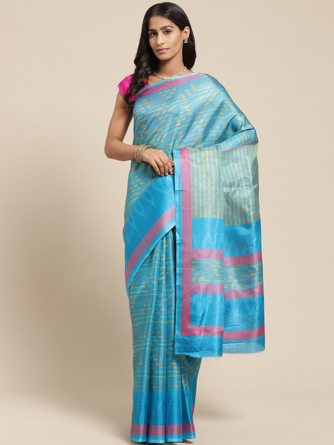 Women's Blue Art Silk Printed Saree