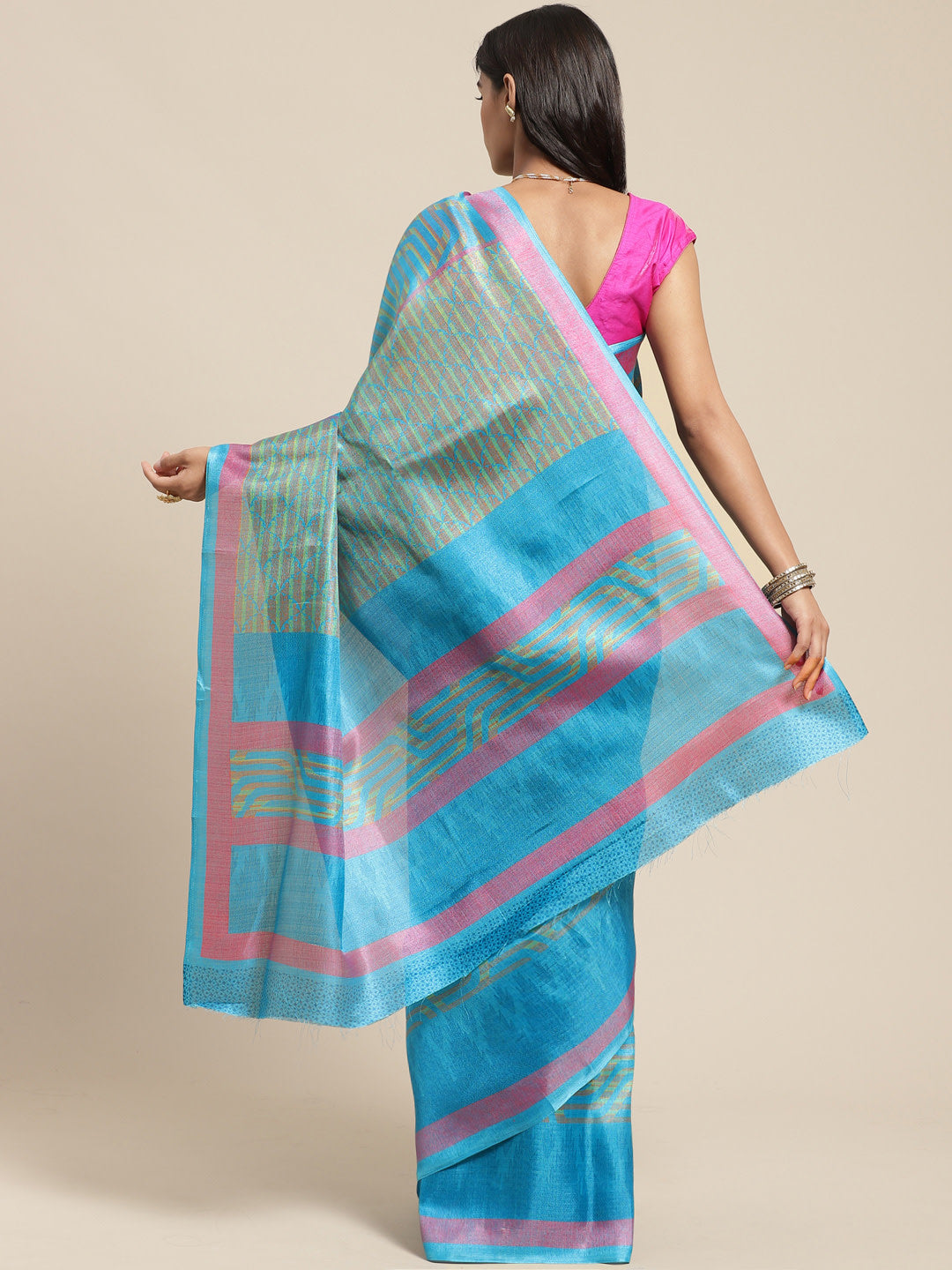Women's Blue Art Silk Printed Saree