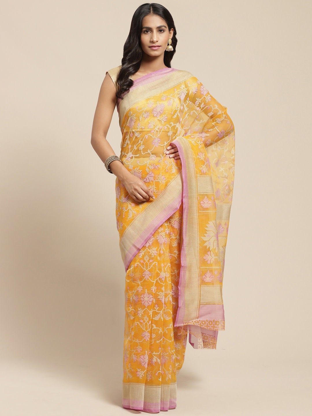 Women's Mustard Brasso Printed Saree