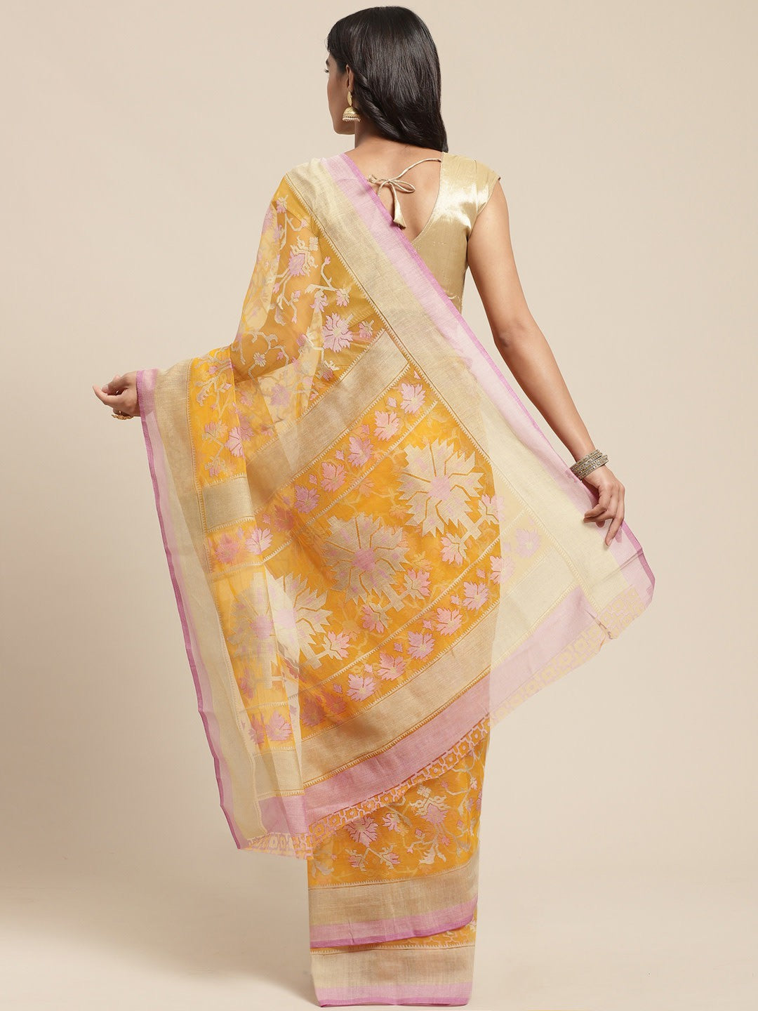 Women's Mustard Brasso Printed Saree