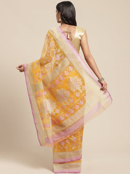 Women's Mustard Brasso Printed Saree