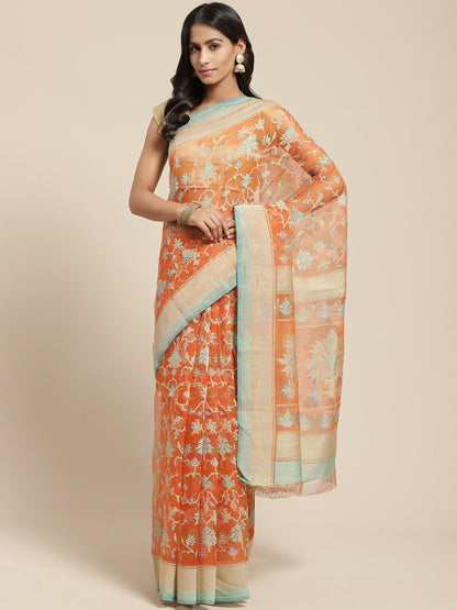 Women's Orange Brasso Printed Saree