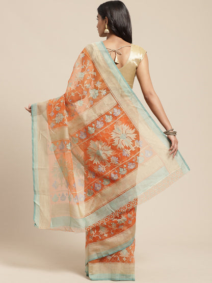 Women's Orange Brasso Printed Saree